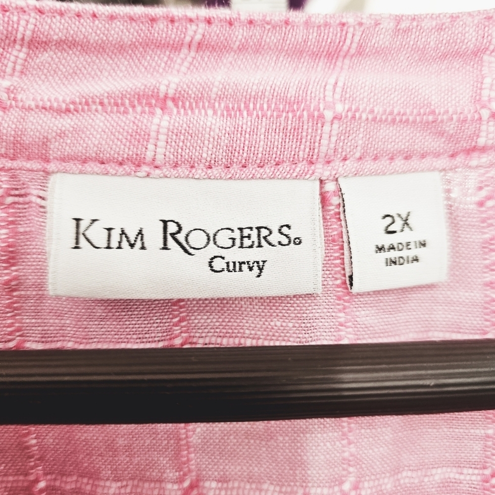 Kim Rogers Curvy 2X Pink Button front V-neck Pintuck Yoke Linen Blend Blouse - Picture 9 of 10